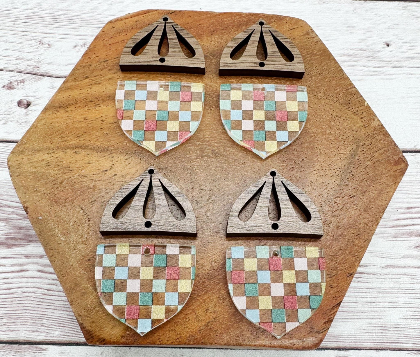 Checkered Fall Acrylic Acorn Set Earring Blanks, DIY Jewelry Making