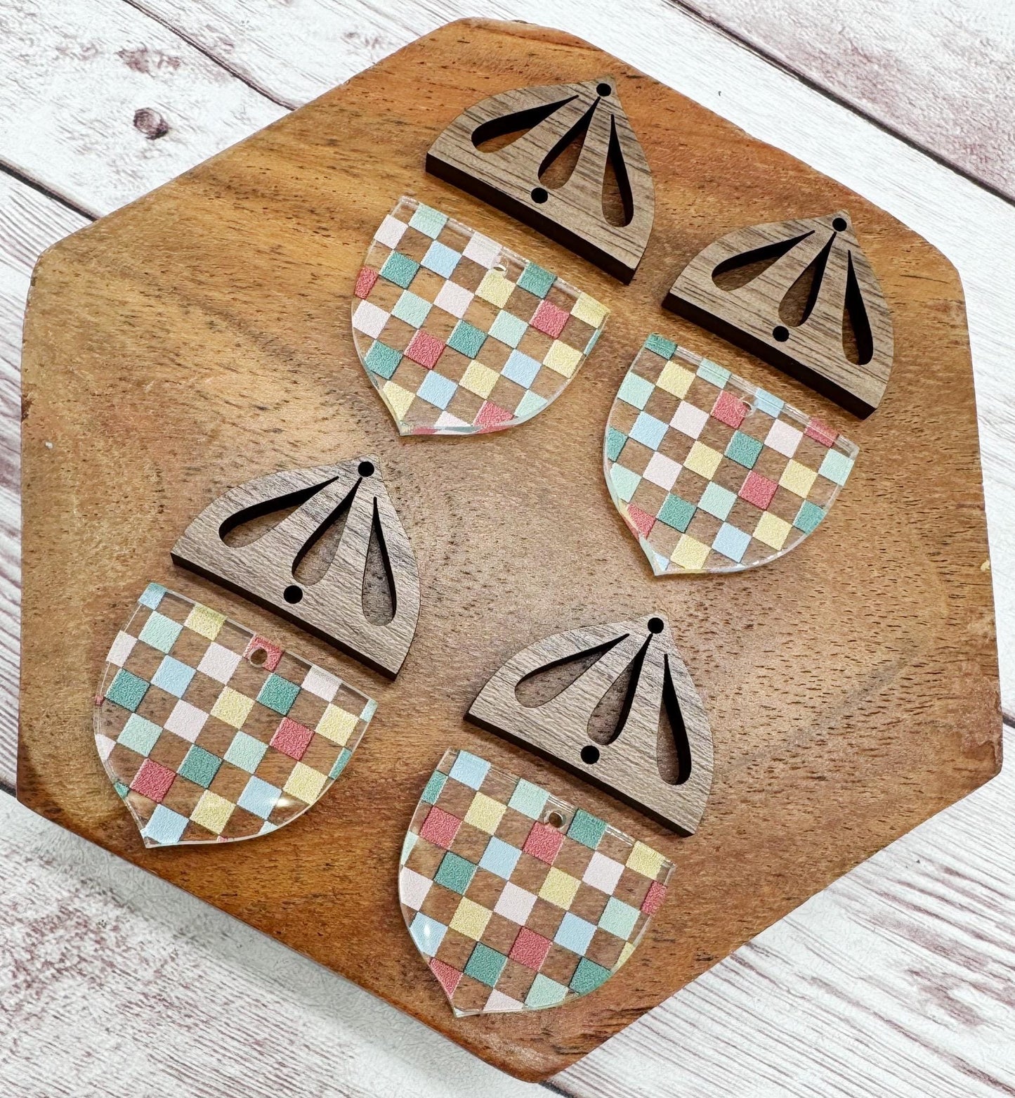 Checkered Fall Acrylic Acorn Set Earring Blanks, DIY Jewelry Making