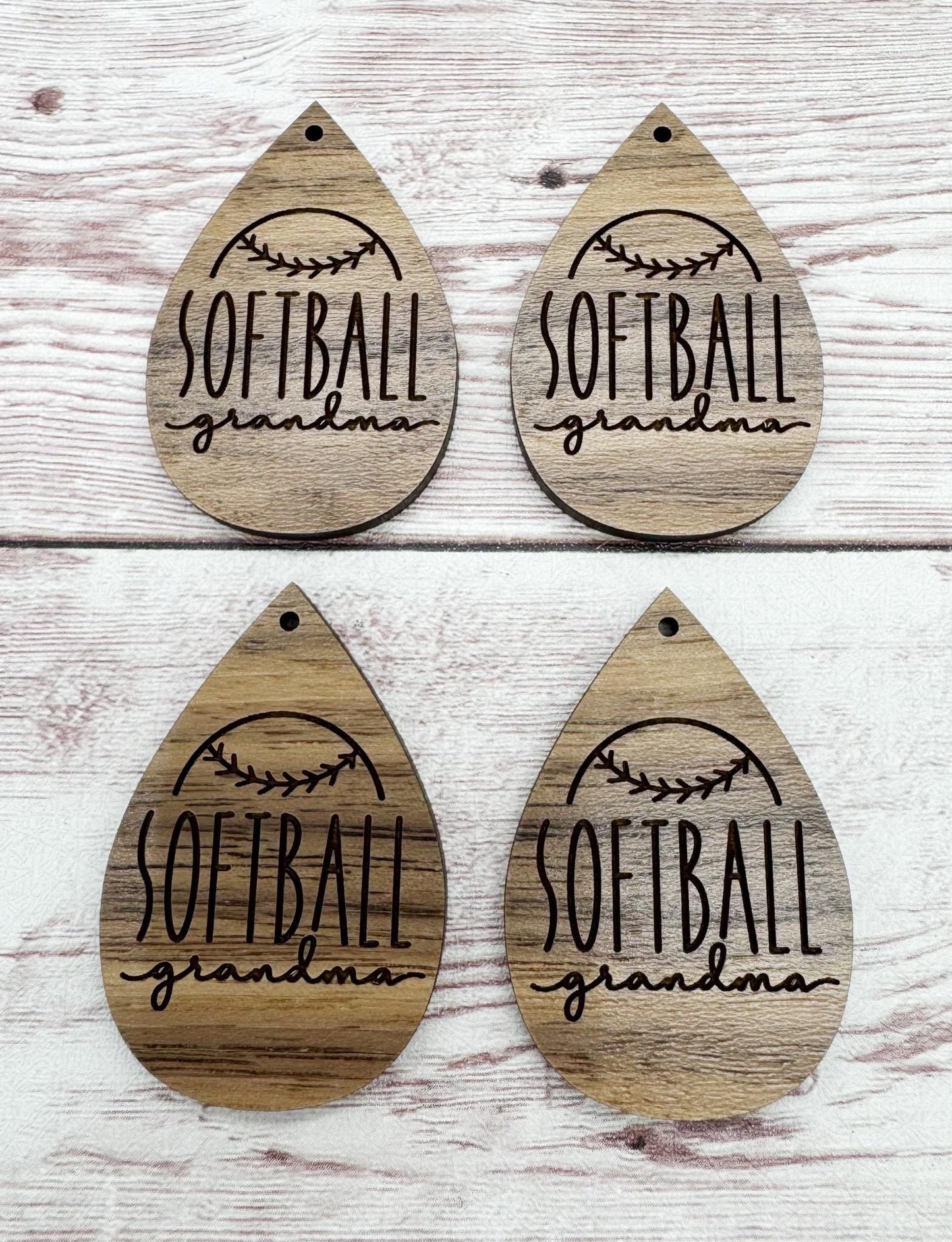 Wood Engraved Softball Grandma Earring Blanks, Finished Walnut Blank, DIY Jewelry Making