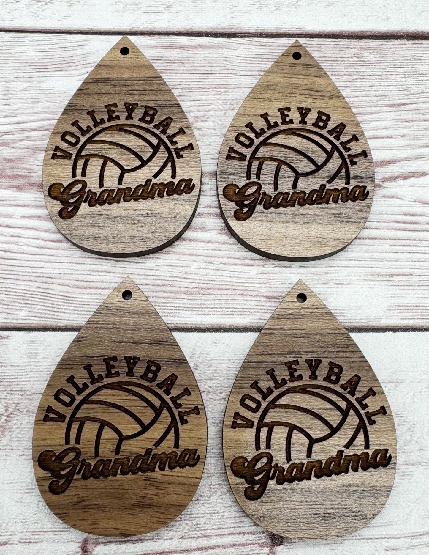 Wood Engraved Volleyball Grandma Earring Blanks, Finished Walnut Blank, DIY Jewelry Making