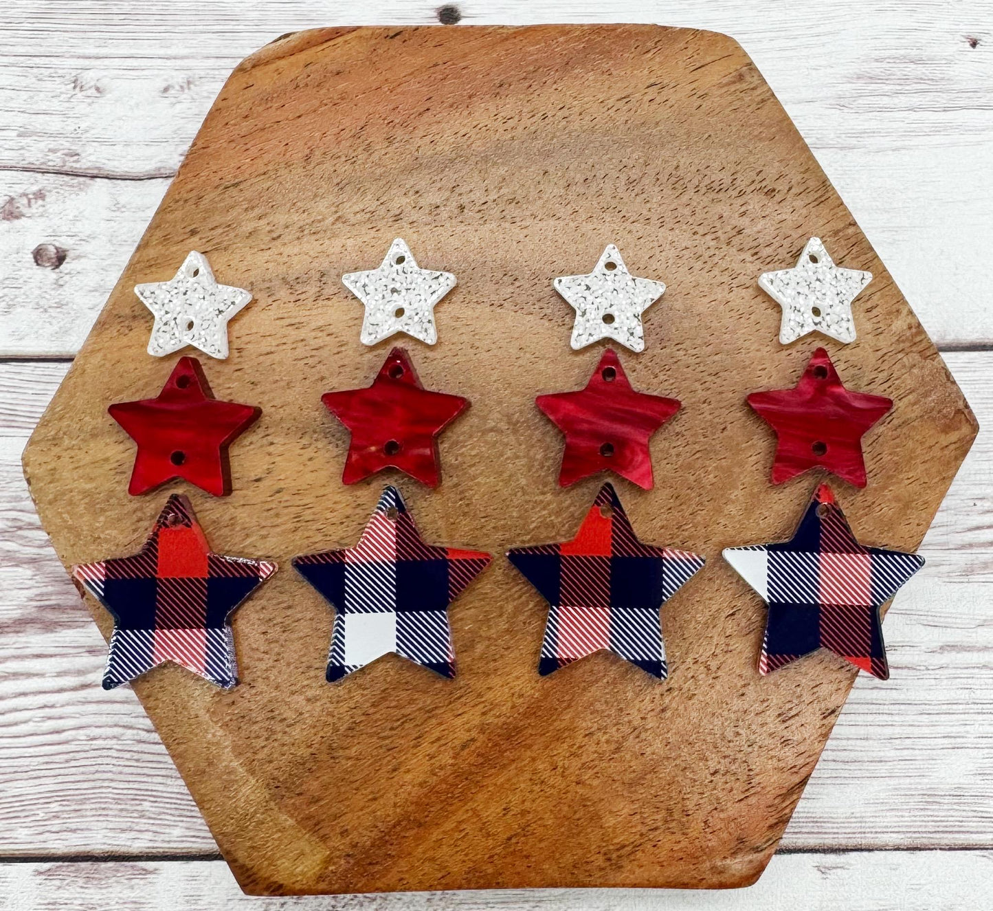 Patriotic Plaid Star Trio 4th of July Acrylic Set Earring Blanks, DIY Jewelry Making
