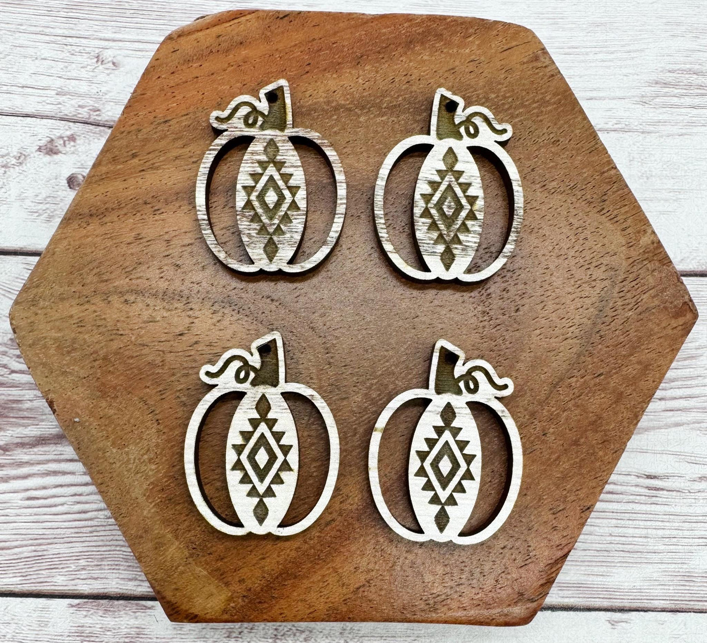Patterned Wood Engraved Single Aztec Pumpkin Earring Blanks Fall Halloween, DIY Jewelry Making