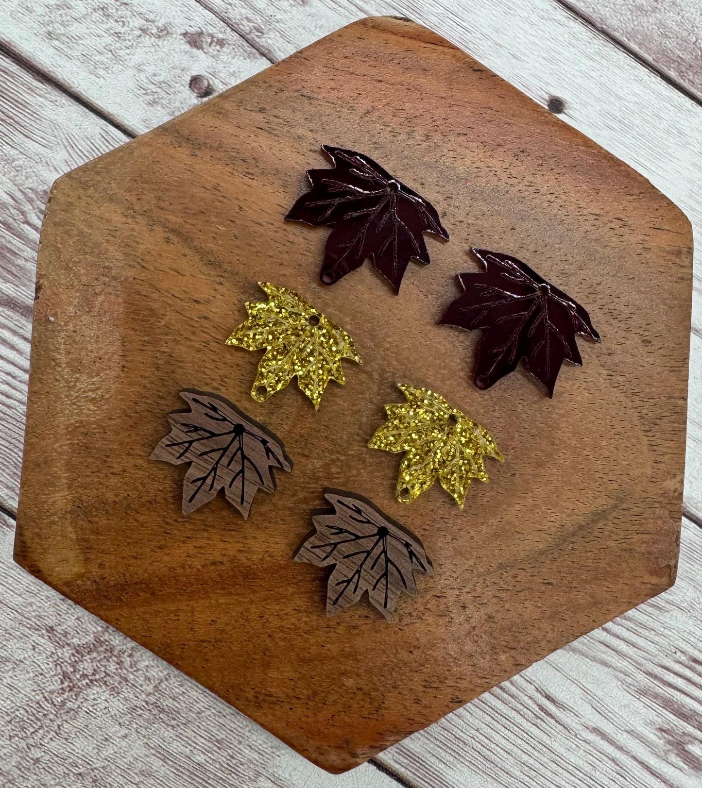 Fall Engraved Acrylic and Wood Leaf Trio Earring Blank Set, DIY Jewelry Making