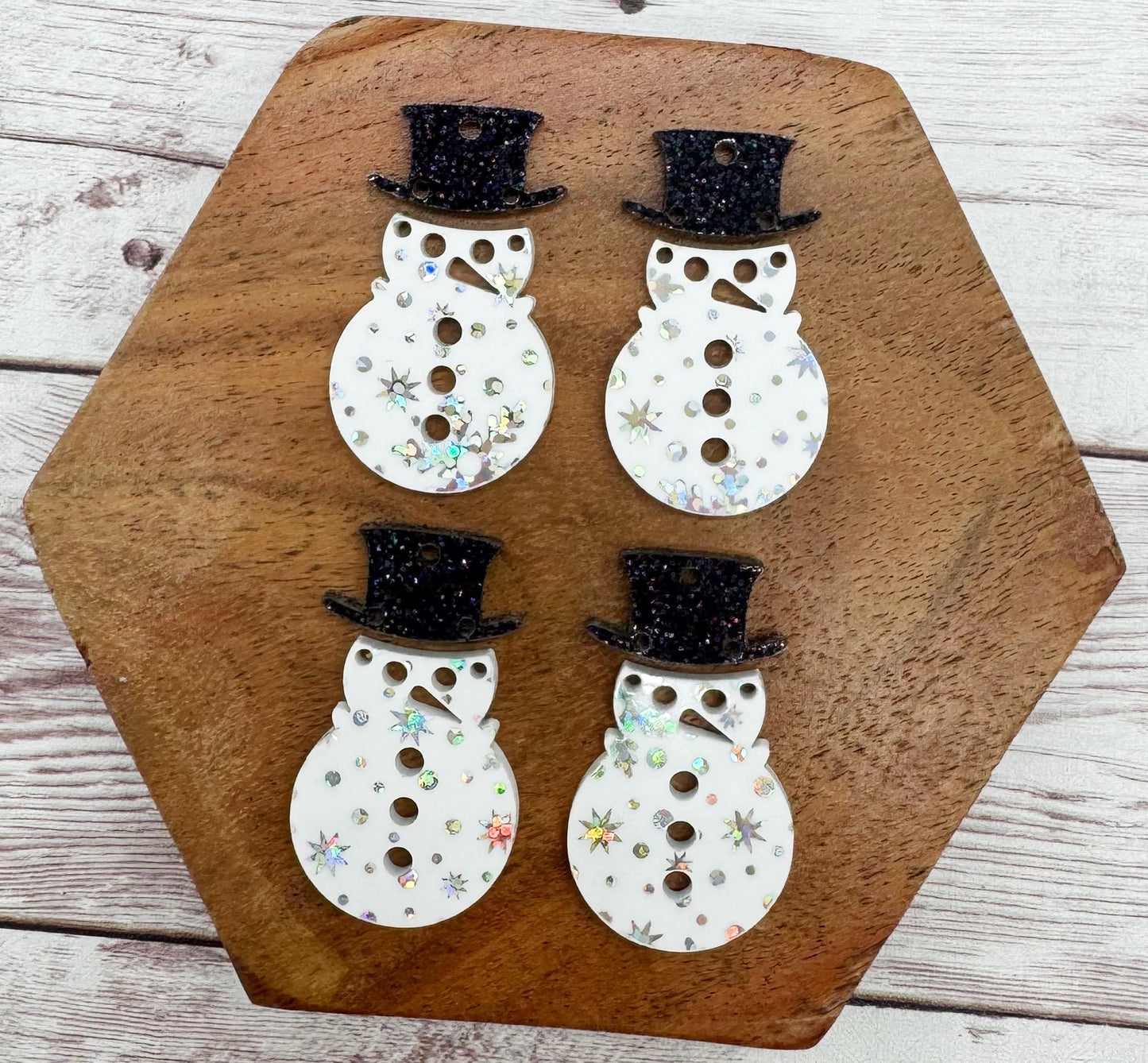 White Iridescent Snowflake Print Snowman and Hat Winter Acrylic Earring Blank Set, DIY Jewelry Making