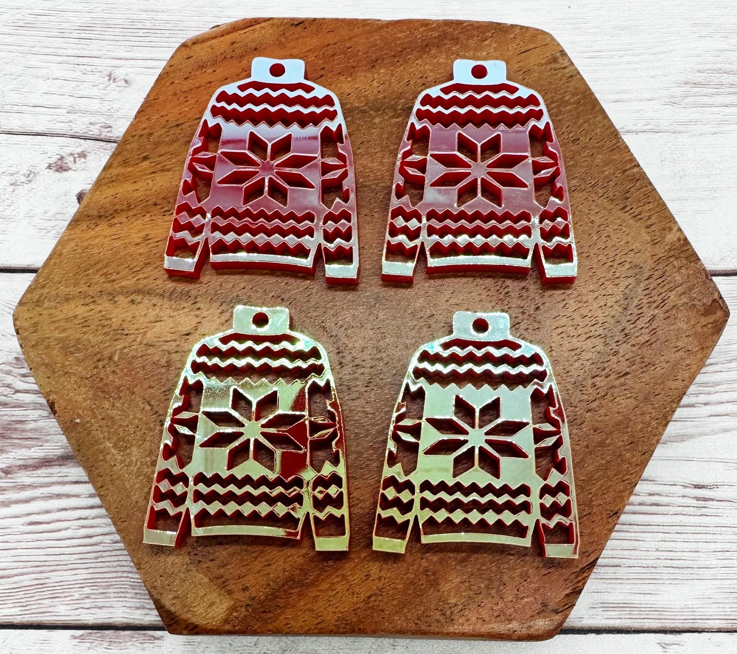 Iridescent Red Ugly Christmas Sweater Acrylic Earring Blanks, DIY Jewelry Making
