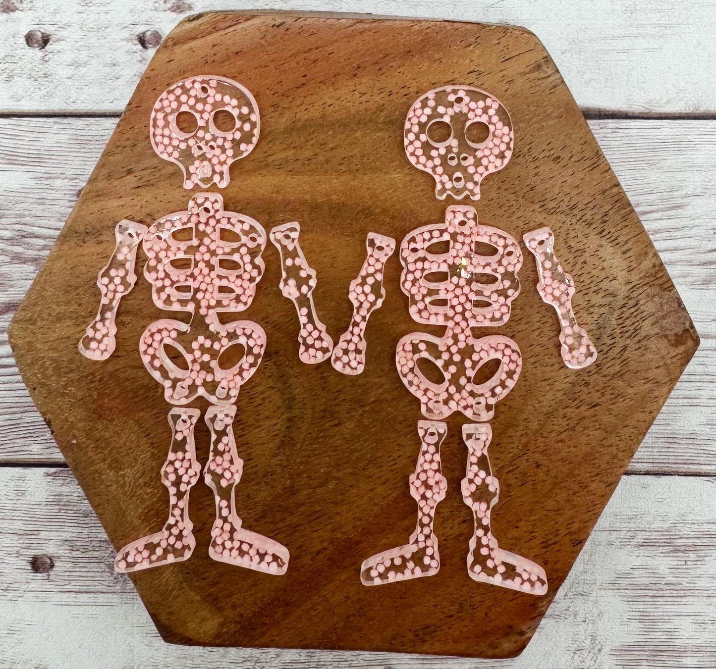 Glow in the Dark Pink Glitter Skeleton Set Halloween Acrylic Earring Blanks, DIY Jewelry Making