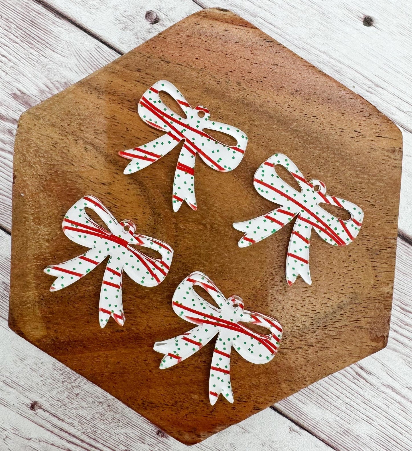 Set of 2 Christmas Snack Print Acrylic Bow Earring Blanks DIY Jewelry Making