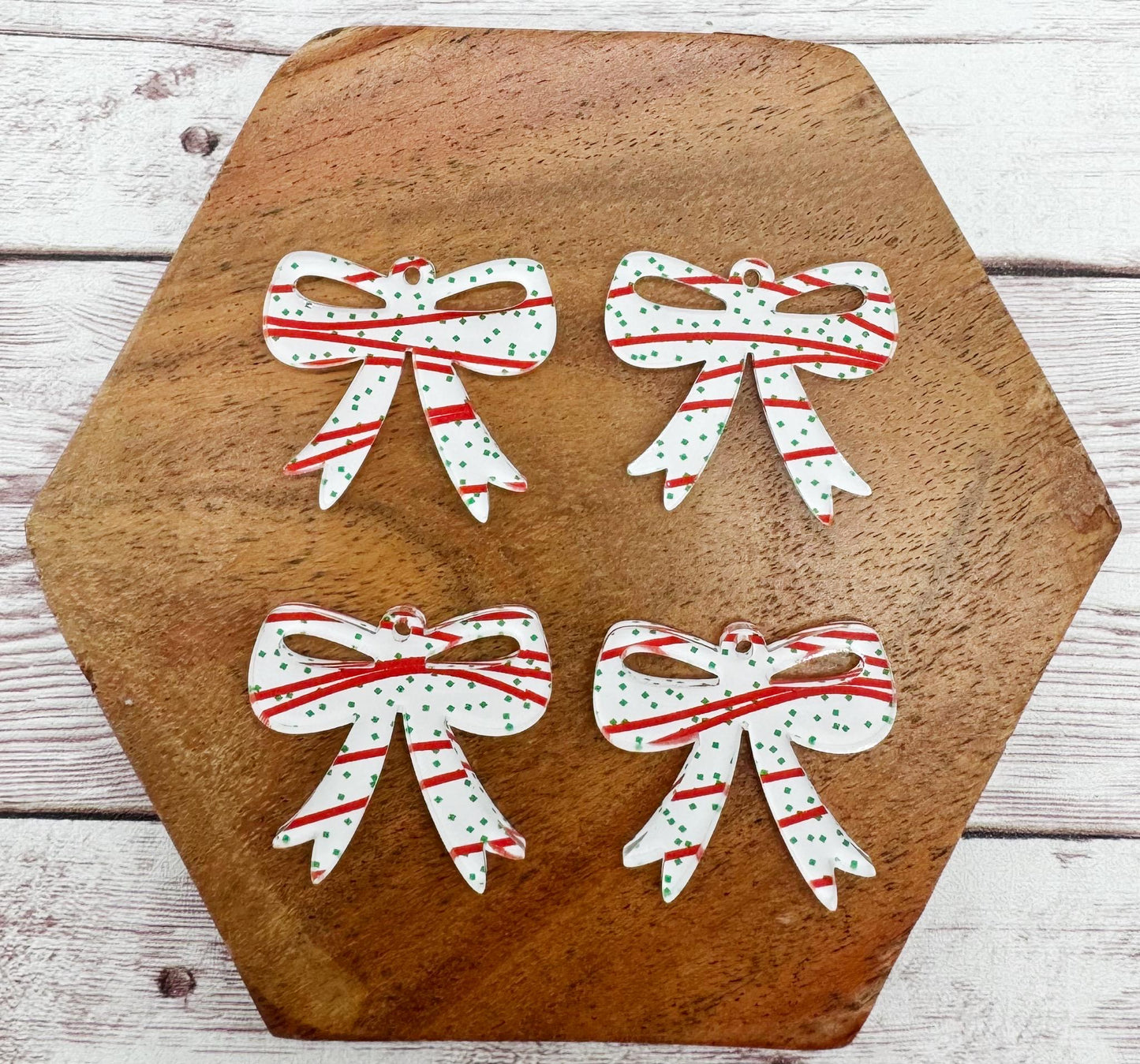 Set of 2 Christmas Snack Print Acrylic Bow Earring Blanks DIY Jewelry Making