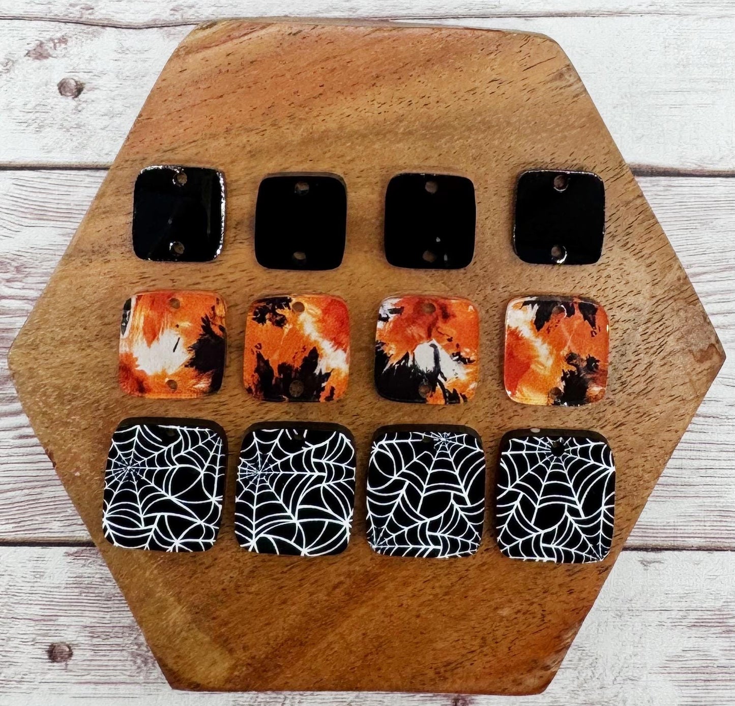Halloween Print Rounded Square Trio Set Earring Blanks, DIY Jewelry Making