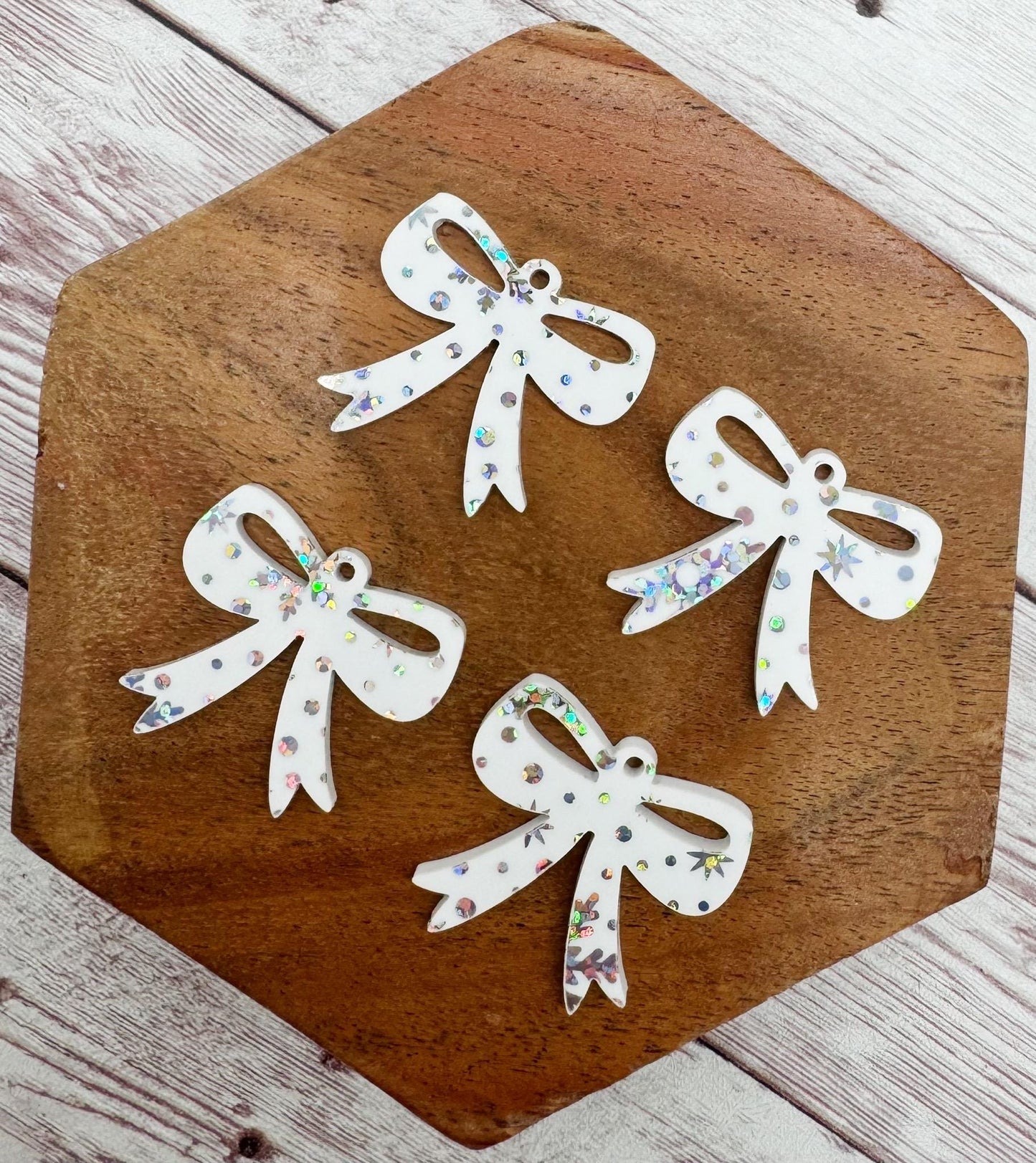 Set of 2 White Snowflake Print Christmas Winter Acrylic Bow Earring Blanks DIY Jewelry Making
