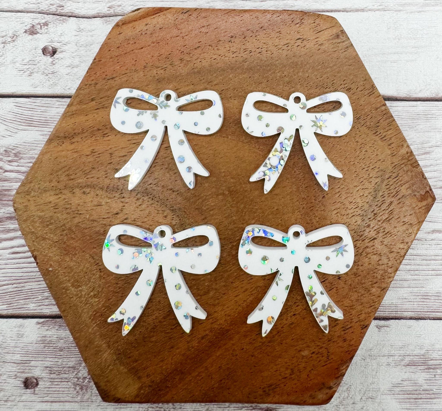 Set of 2 White Snowflake Print Christmas Winter Acrylic Bow Earring Blanks DIY Jewelry Making