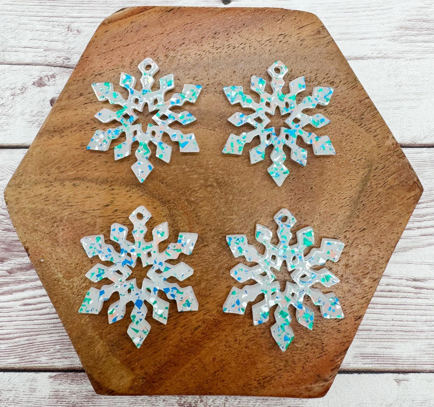 Blue Teal Pink Glitter Flake Snowflake Acrylic Winter Christmas Earring Blanks, DIY Jewelry Making