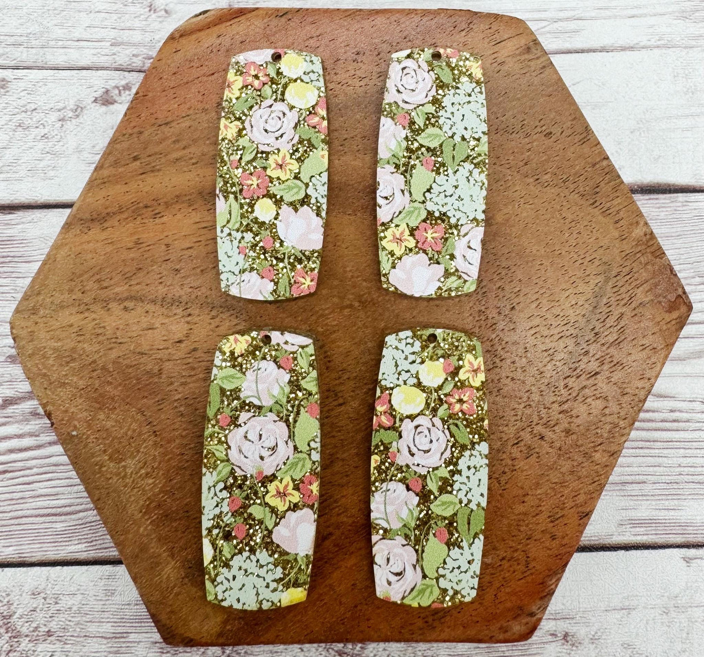 Gold Glitter Floral Print Acrylic Bar Earring Blanks, DIY Jewelry Making