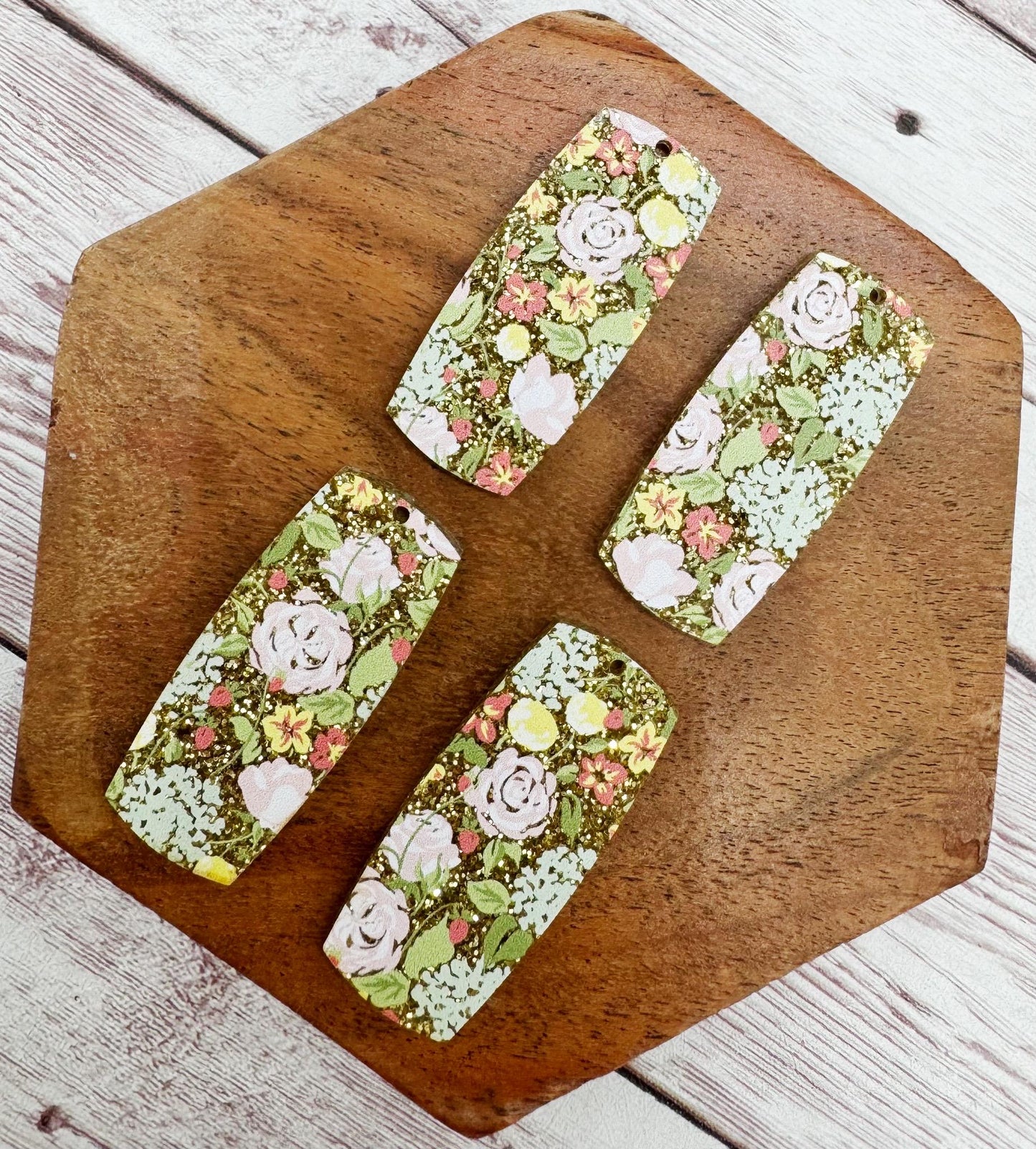 Gold Glitter Floral Print Acrylic Bar Earring Blanks, DIY Jewelry Making