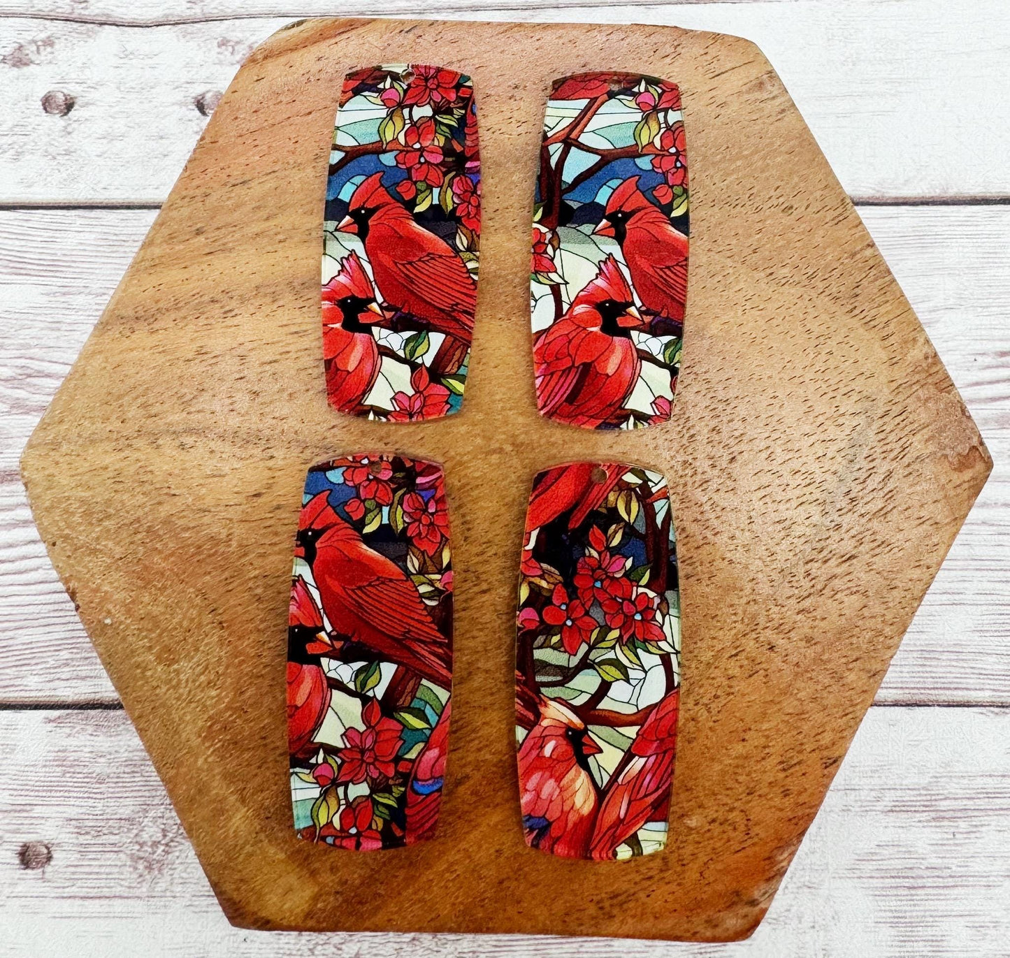 Winter Cardinal Bird Print Acrylic Bar Earring Blanks, DIY Jewelry Making