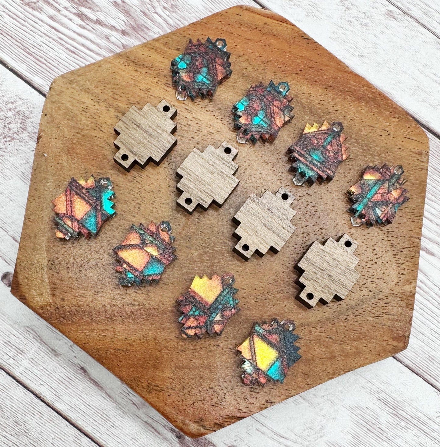 Southwest Western Aztec Metallic Acrylic and Wood Trio Set Earring Blanks, DIY Jewelry Making