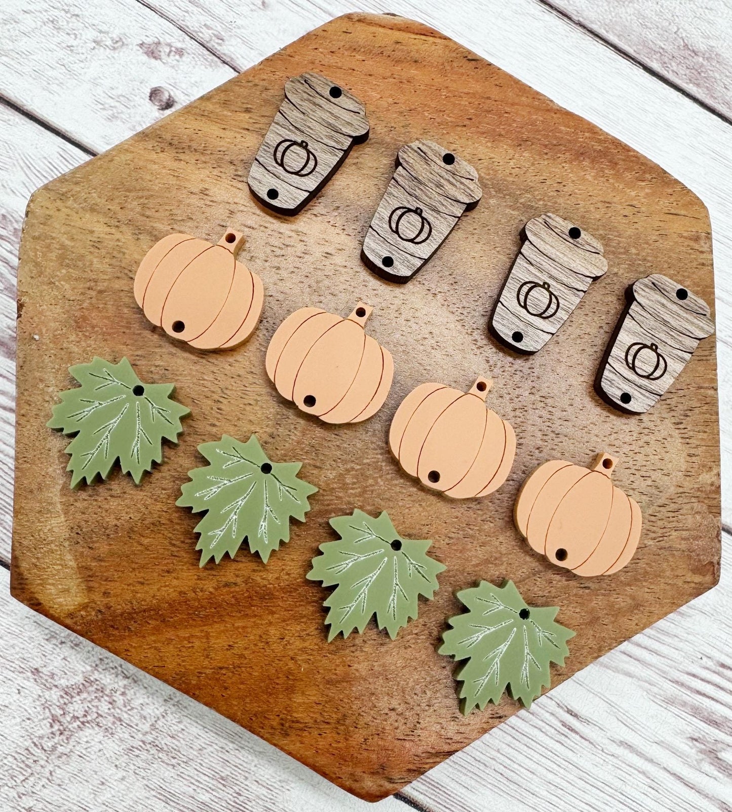 Fall Engraved Pumpkin Spice Coffee Trio Acrylic and Wood Earring Blank Set, DIY Jewelry Making