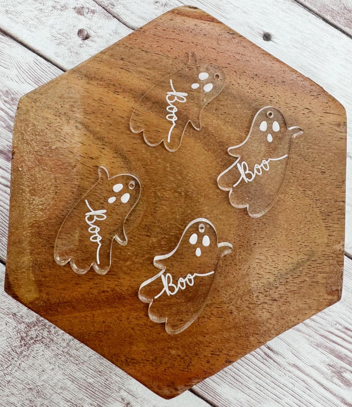 Set of 2 Pair Halloween Engraved Boo Ghost Clear Acrylic Earring Blanks DIY Jewelry Making