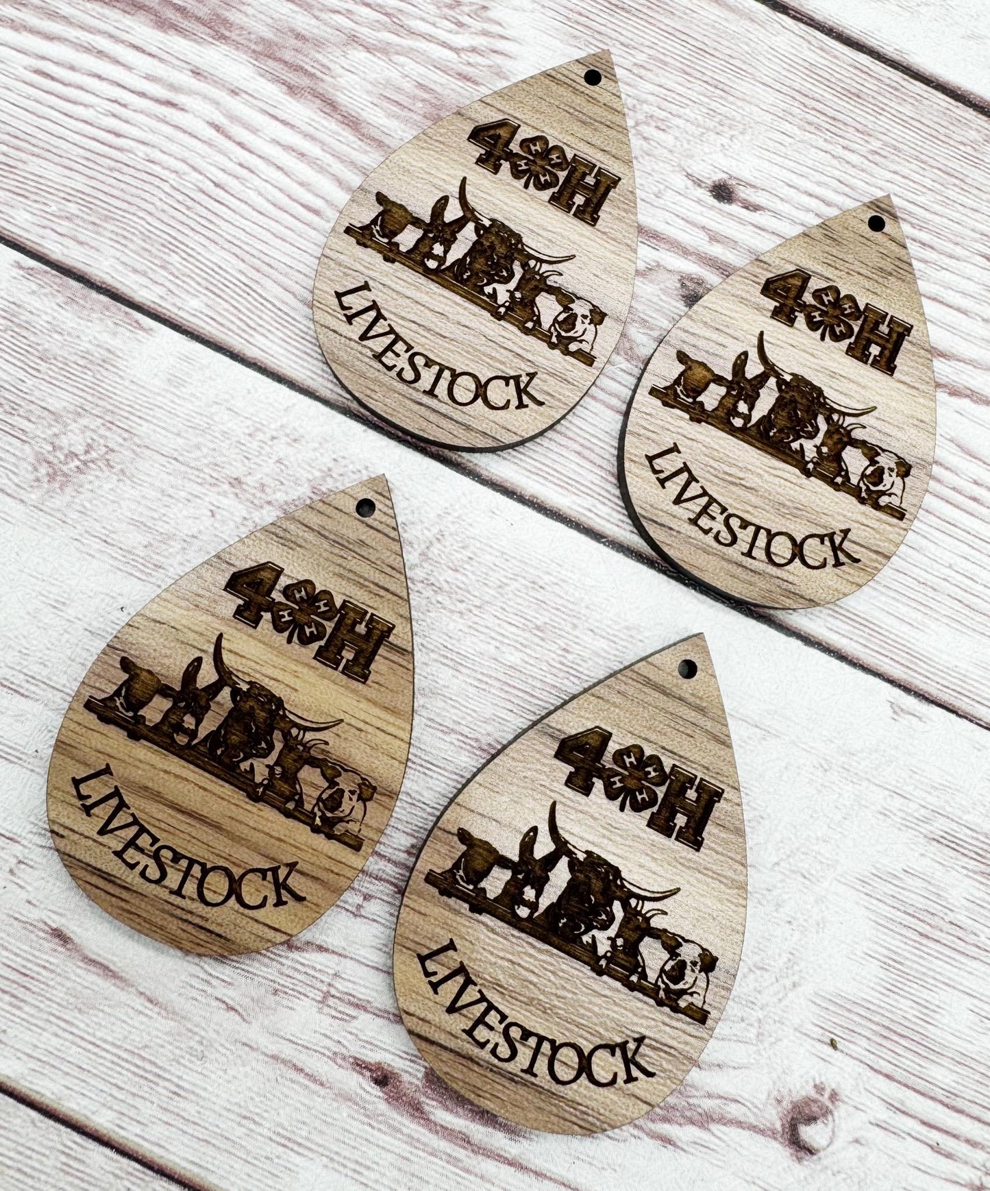 Wood Engraved 4H Livestock Earring Blanks, Finished Walnut Blank, DIY Jewelry Making