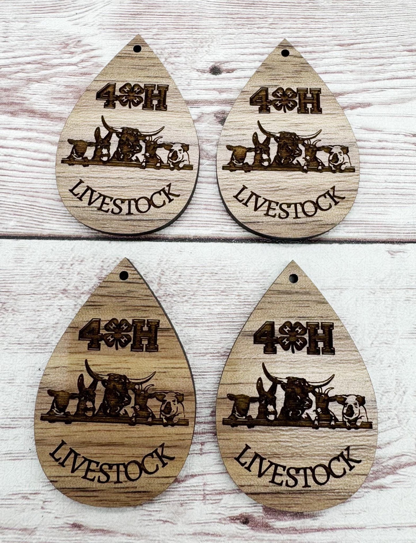 Wood Engraved 4H Livestock Earring Blanks, Finished Walnut Blank, DIY Jewelry Making