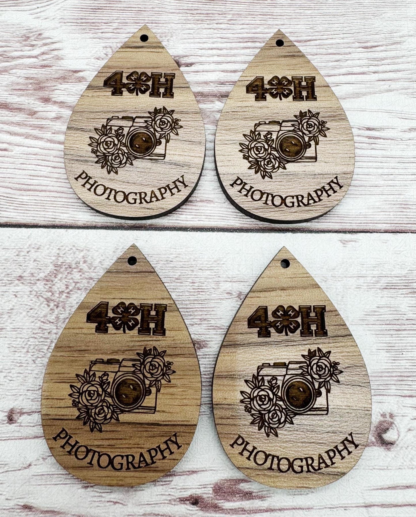 Wood Engraved 4H Photography Earring Blanks, Finished Walnut Blank, DIY Jewelry Making