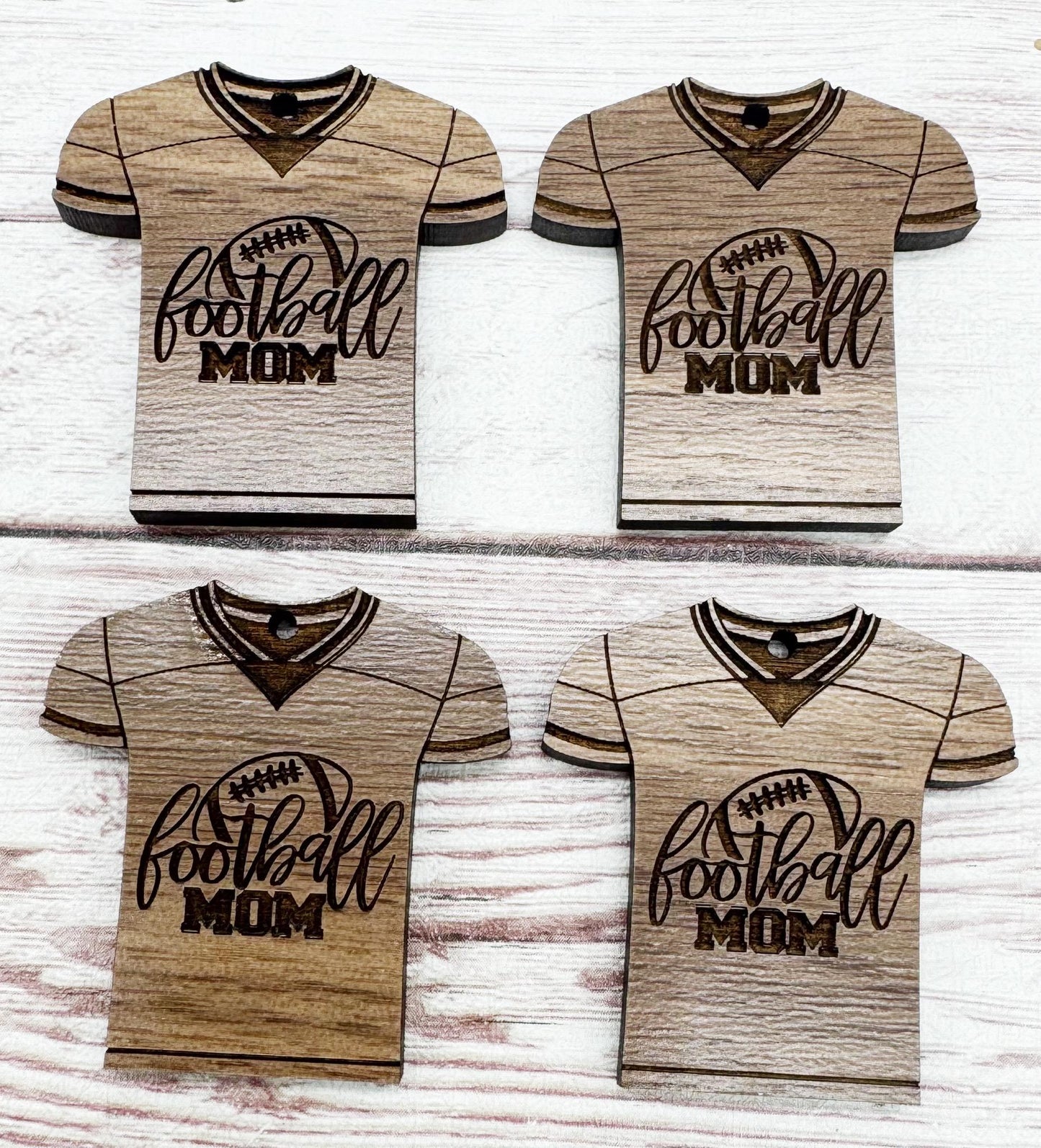 Wood Engraved Football Mom Jersey Sports Earring Blanks, Finished Walnut Blank, DIY Jewelry Making