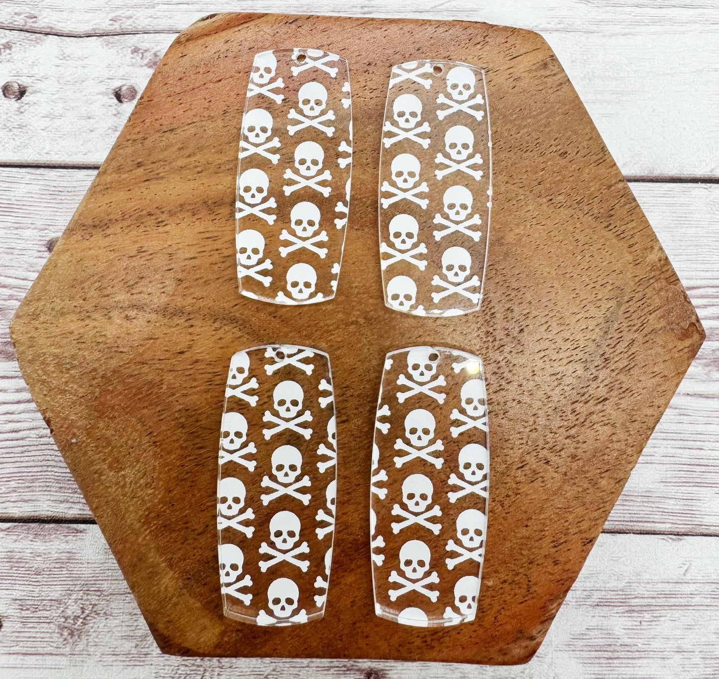 Skull and Crossbones Print Halloween Acrylic Bar Earring Blanks, DIY Jewelry Making