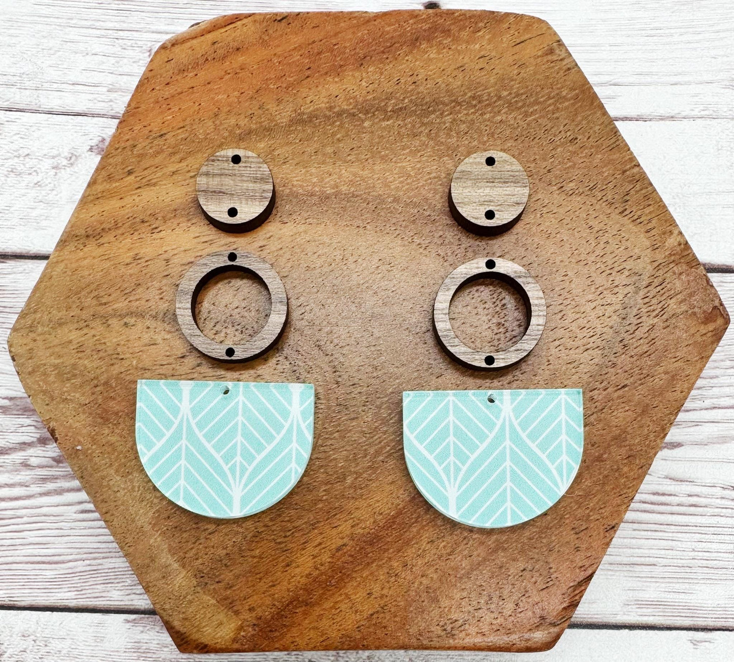 Seafoam and White Print Acrylic and Wood Trio Set Earring Blanks, DIY Jewelry Making
