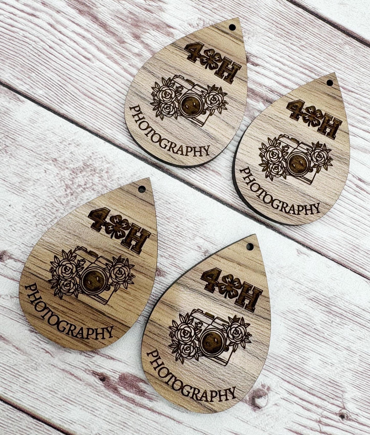 Wood Engraved 4H Photography Earring Blanks, Finished Walnut Blank, DIY Jewelry Making