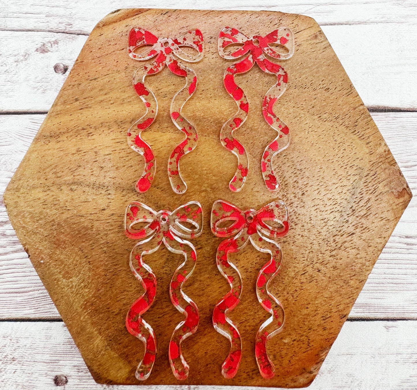 Halloween Blood Splatter Print Acrylic Long Ribbon Bow Earring Blanks, DIY Jewelry Making