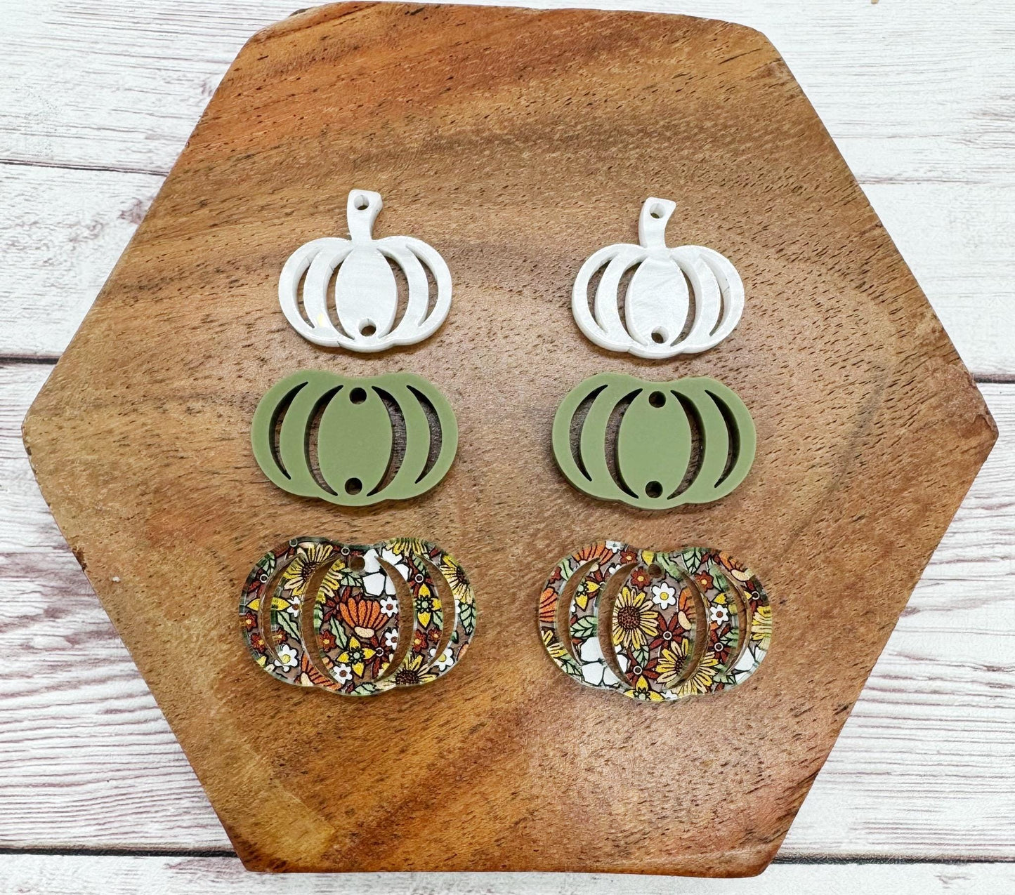 Fall 70s Floral Pumpkin Trio Acrylic Earring Blanks, DIY Jewelry Making