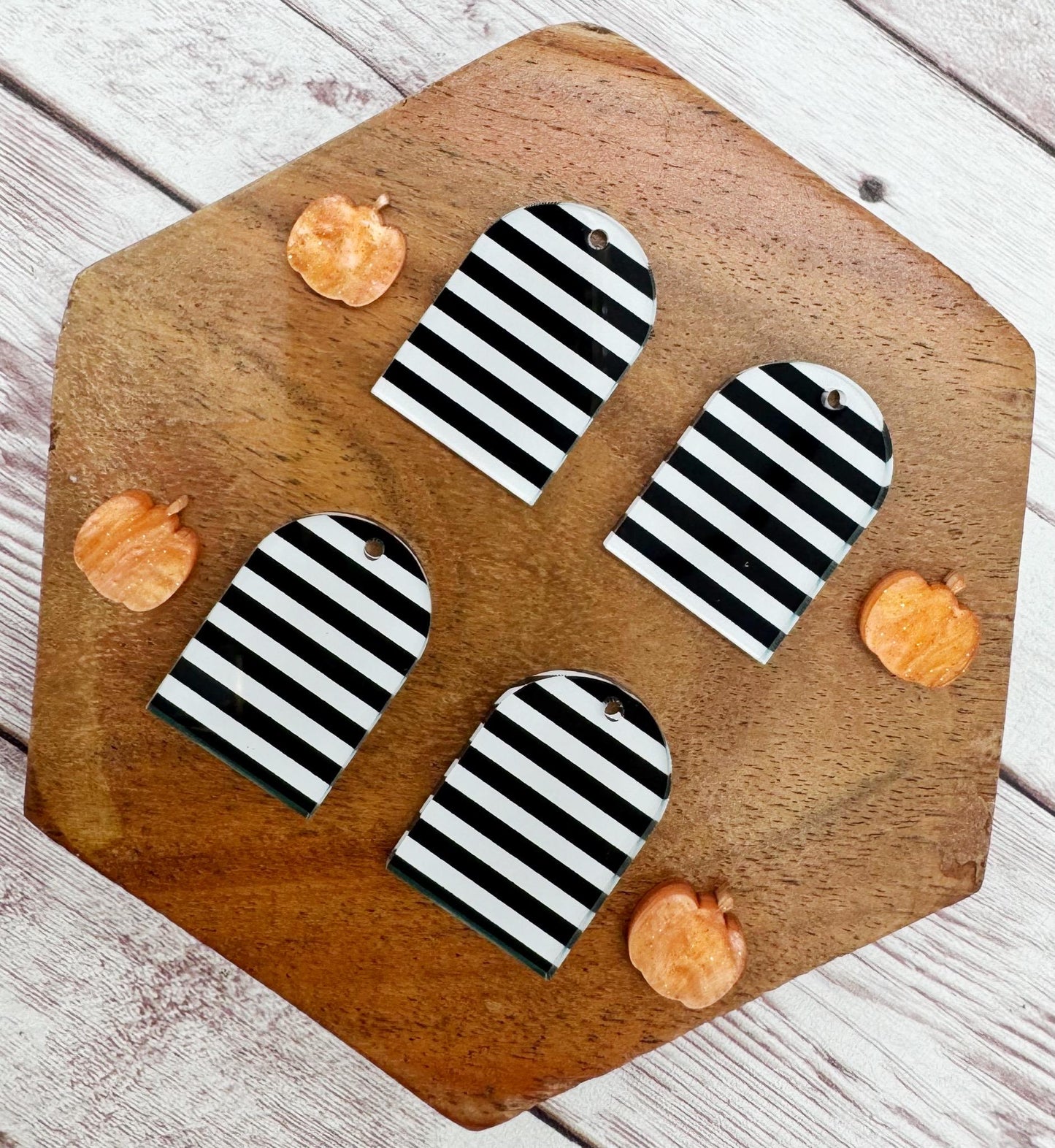 Black and White Stripe Arch and Pumpkin Layered Acrylic Halloween Earring Blanks, DIY Jewelry Making