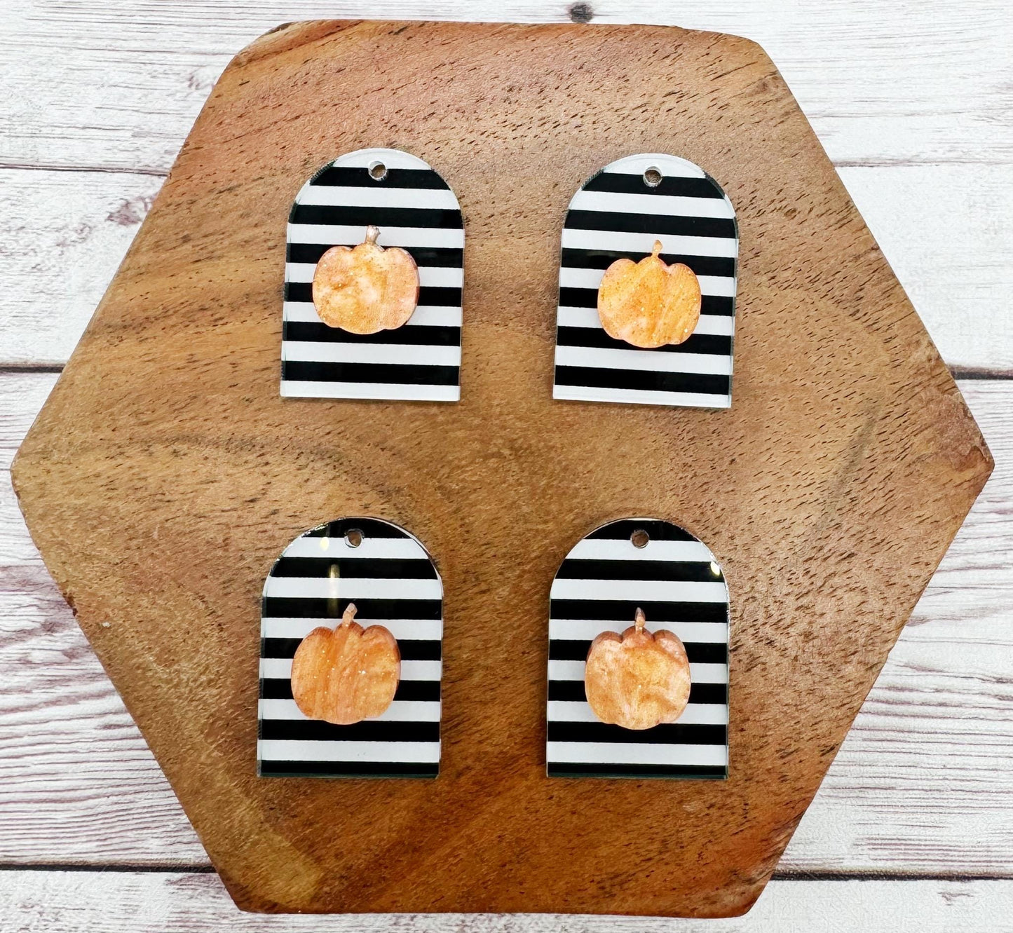 Black and White Stripe Arch and Pumpkin Layered Acrylic Halloween Earring Blanks, DIY Jewelry Making