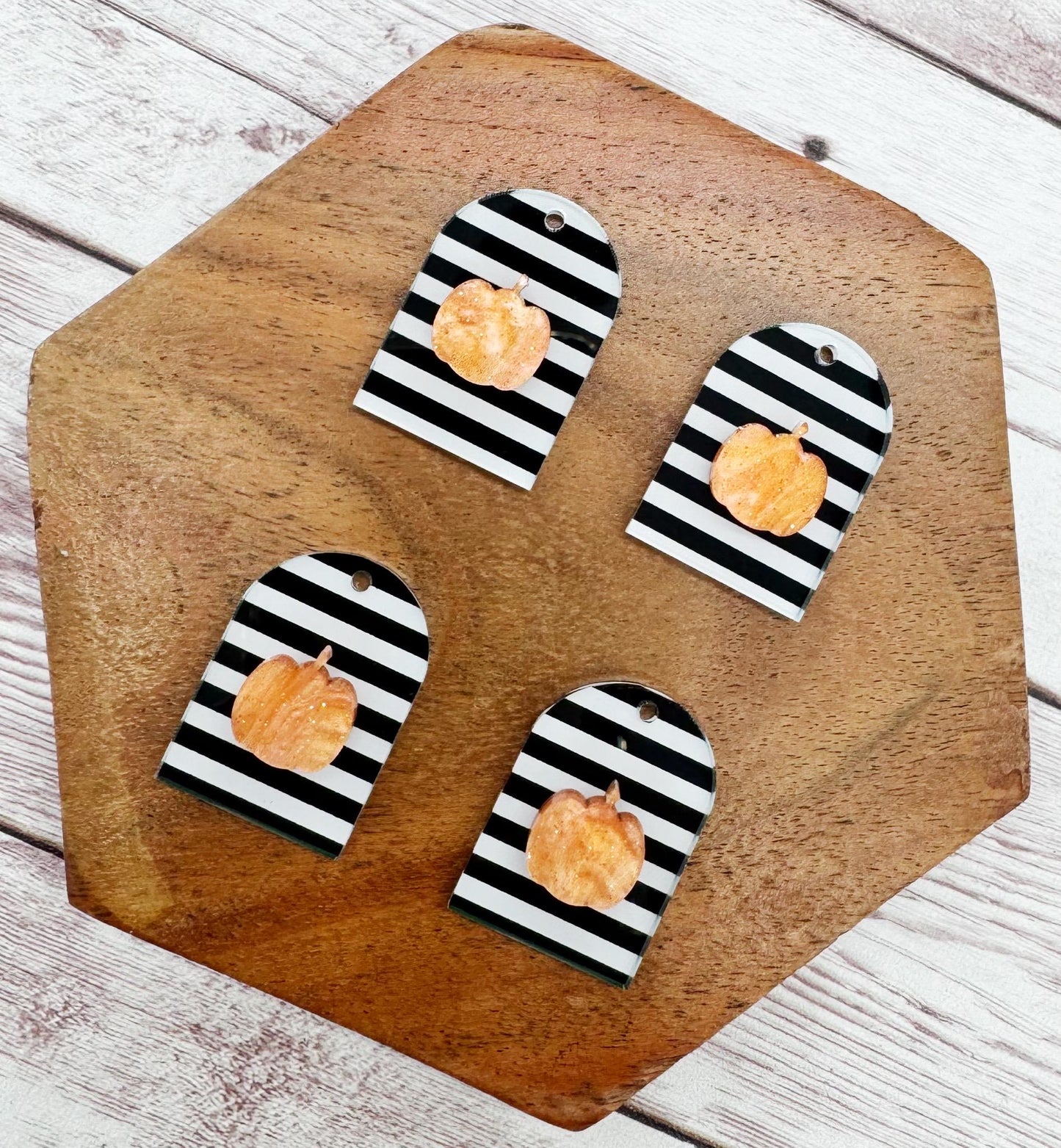 Black and White Stripe Arch and Pumpkin Layered Acrylic Halloween Earring Blanks, DIY Jewelry Making