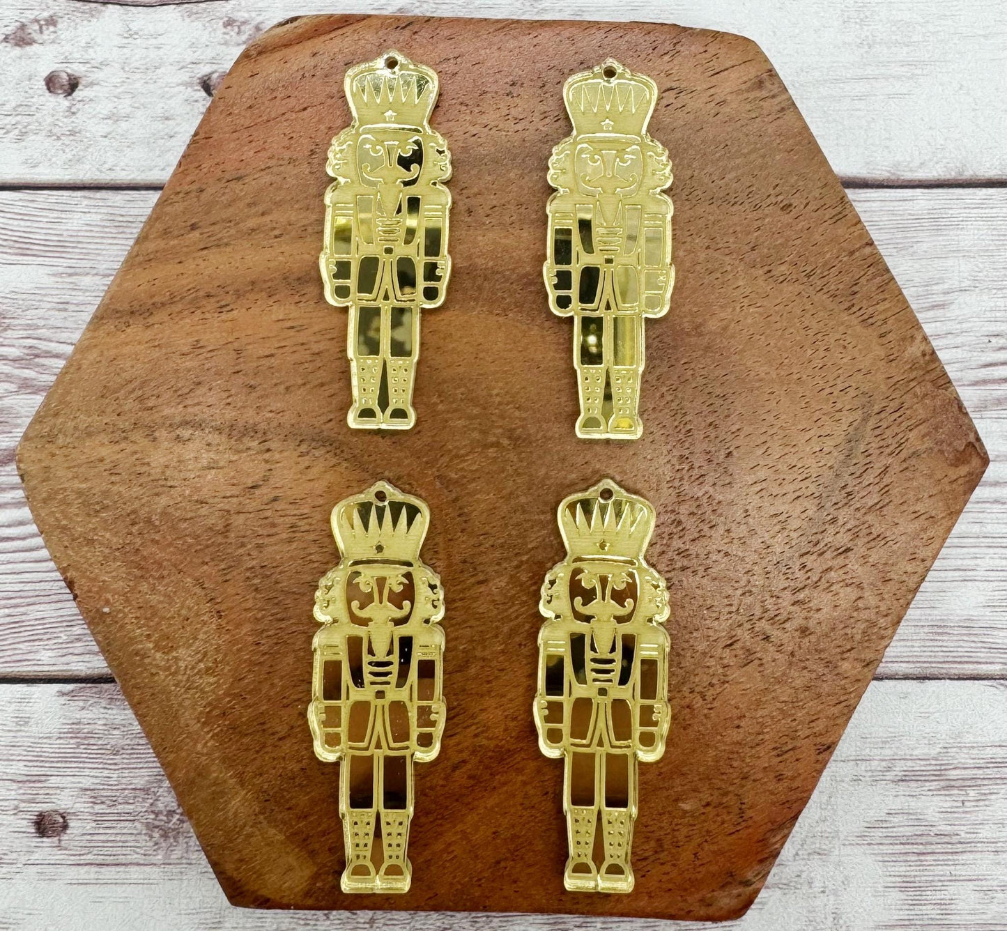 Mirrored Gold Nutcracker Christmas Engraved Acrylic Earring Blanks, DIY Jewelry Making