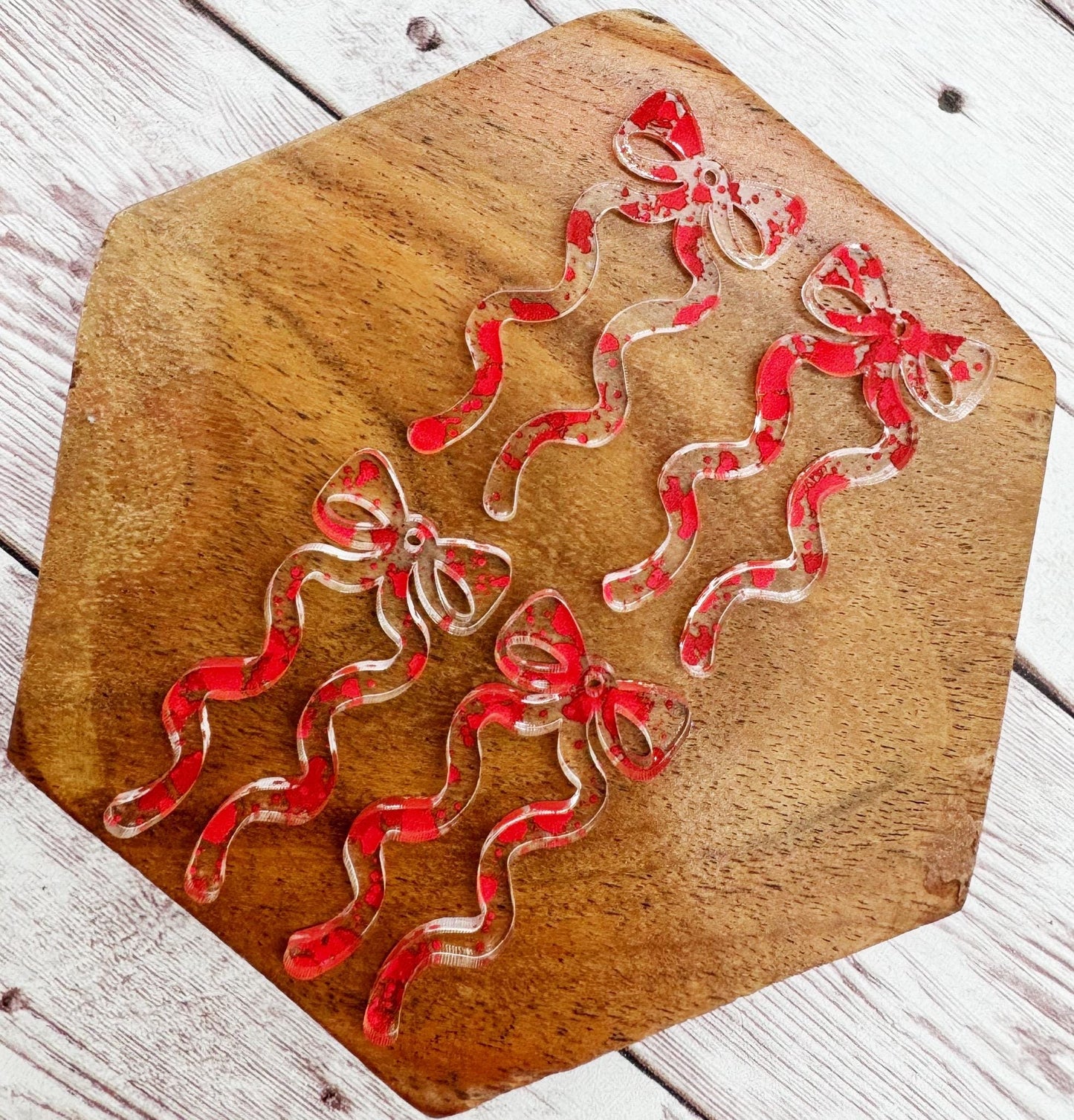 Halloween Blood Splatter Print Acrylic Long Ribbon Bow Earring Blanks, DIY Jewelry Making