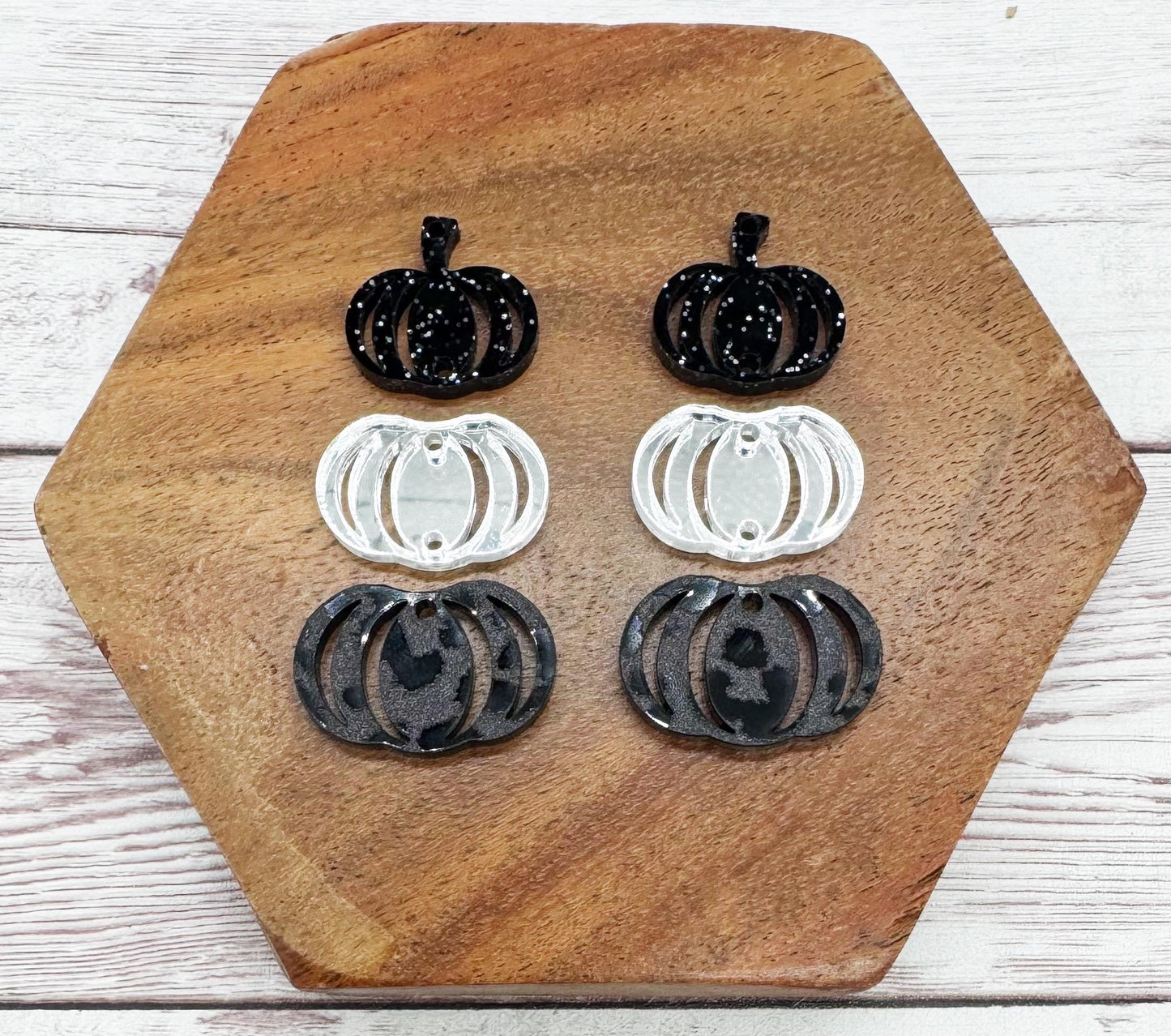Fall Black Leopard Print, Silver Mirror, and Black Glitter Pumpkin Trio Acrylic Earring Blanks, DIY Jewelry Making