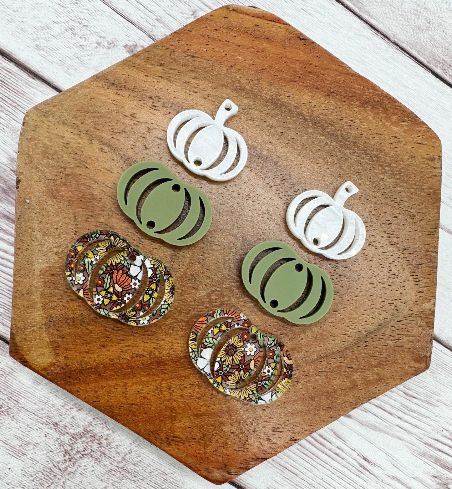 Fall 70s Floral Pumpkin Trio Acrylic Earring Blanks, DIY Jewelry Making