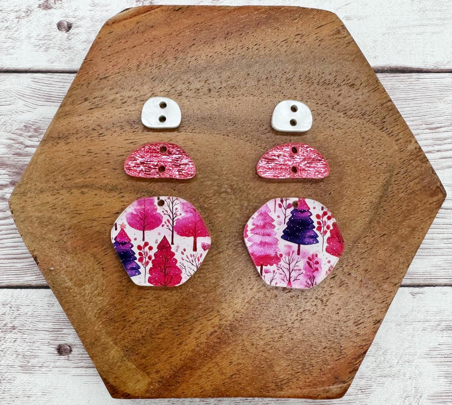 Pink and Purple Winter Tree Print Stone Trio Dangle Earring Blanks, DIY Jewelry Making