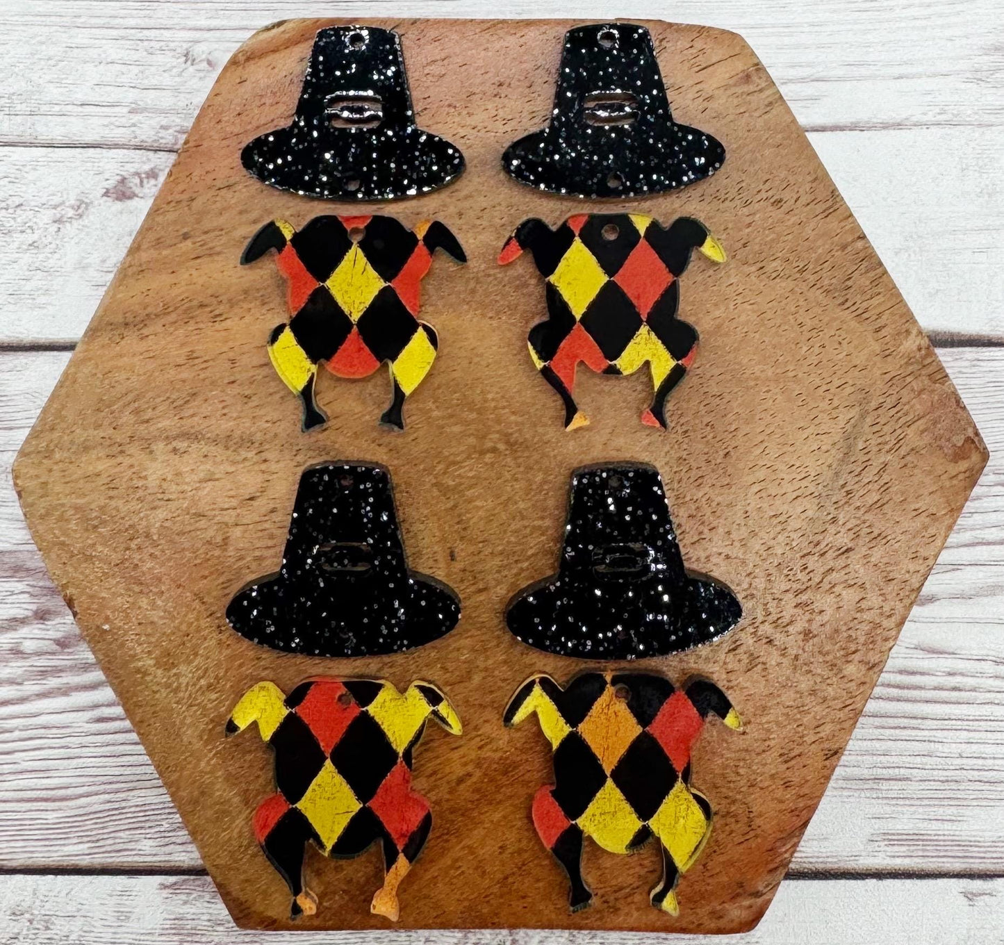Thanksgiving Fall Pilgrim Hat and Turkey Acrylic Earring Blanks, DIY Jewelry Making