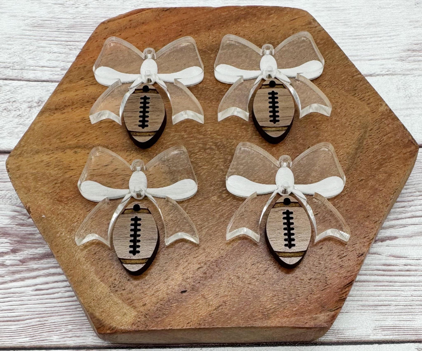 Engraved Acrylic Bow and Wood Football Sports Set Earring Blanks, DIY Jewelry Making