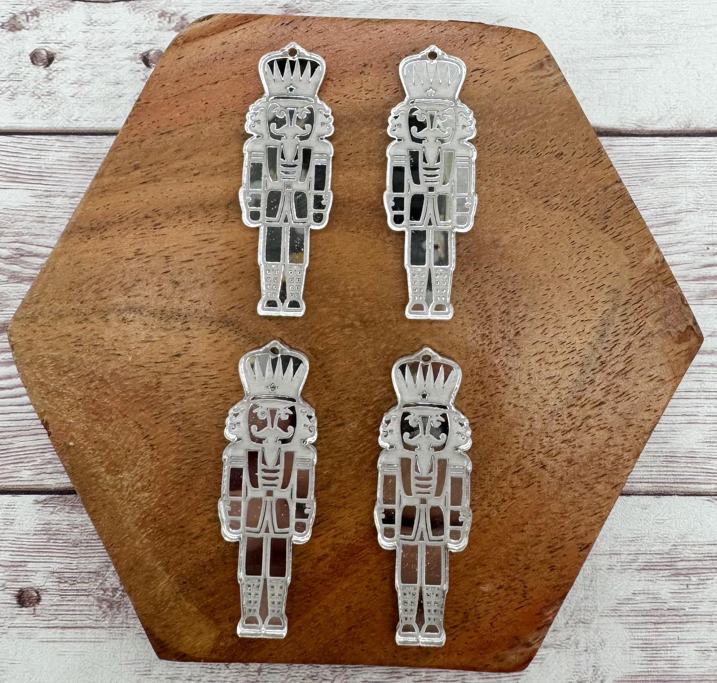 Mirrored Silver Nutcracker Christmas Engraved Acrylic Earring Blanks, DIY Jewelry Making