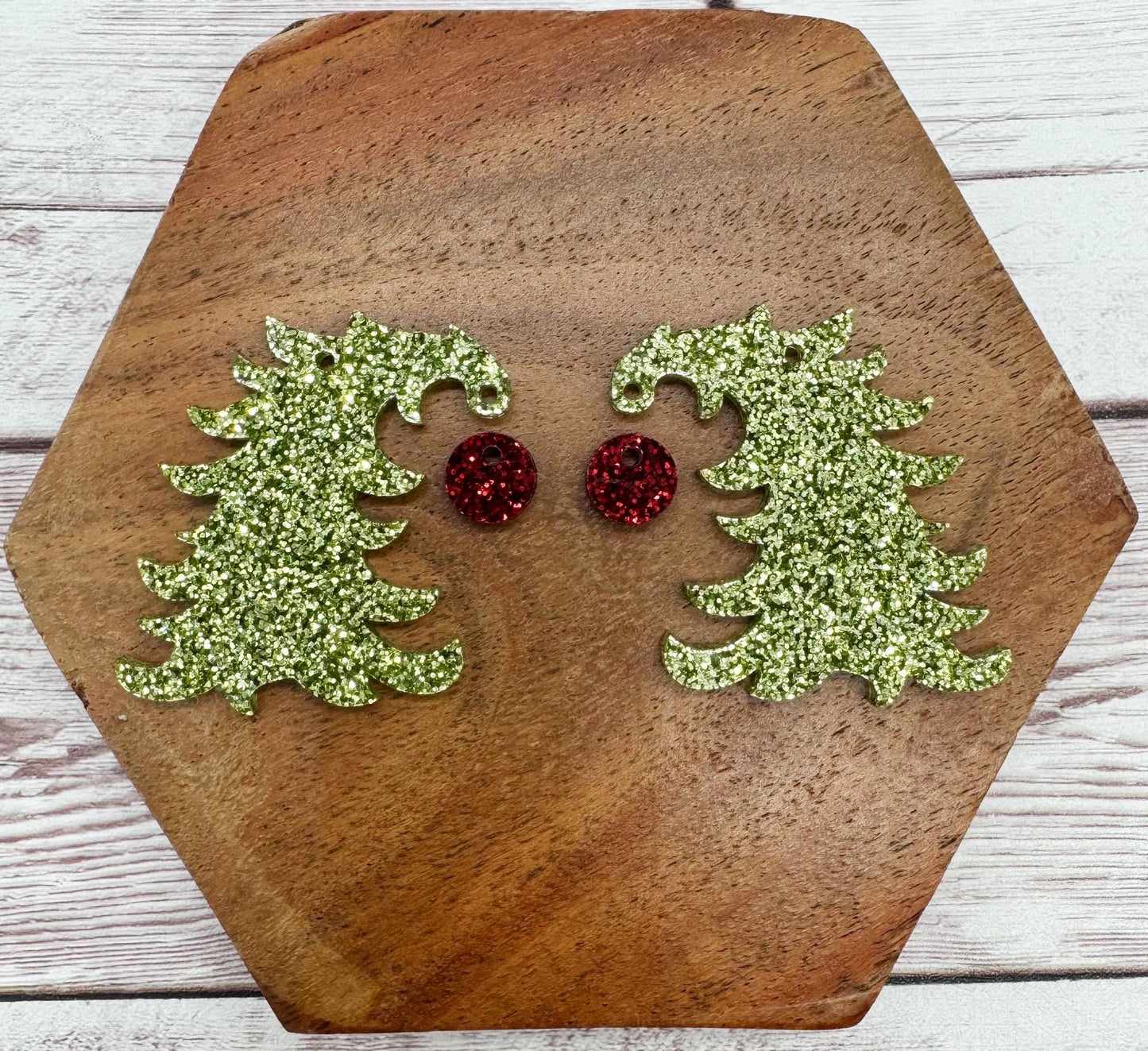 Bent Christmas Tree Glitter Acrylic Earring Blanks, Christmas, Winter, DIY Jewelry Making