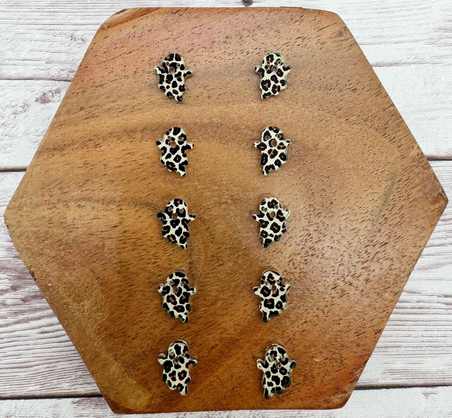 Leopard Print Acrylic Ghost Stud Halloween Earring Blanks Set of 5 Pair DIY Jewelry Making