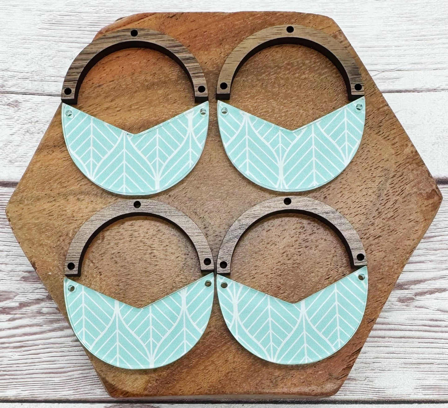 Seafoam Print Acrylic and Wood Arch Round Earring Blanks, DIY Jewelry Making