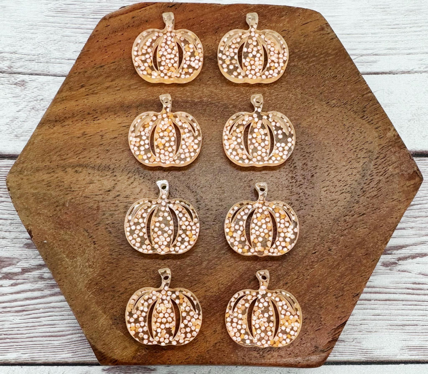 Set of 4 Pair Orange Glow in the Dark Glitter Acrylic Mini Pumpkin Dangle Earring Blanks, Halloween, Fall, DIY Jewelry Making