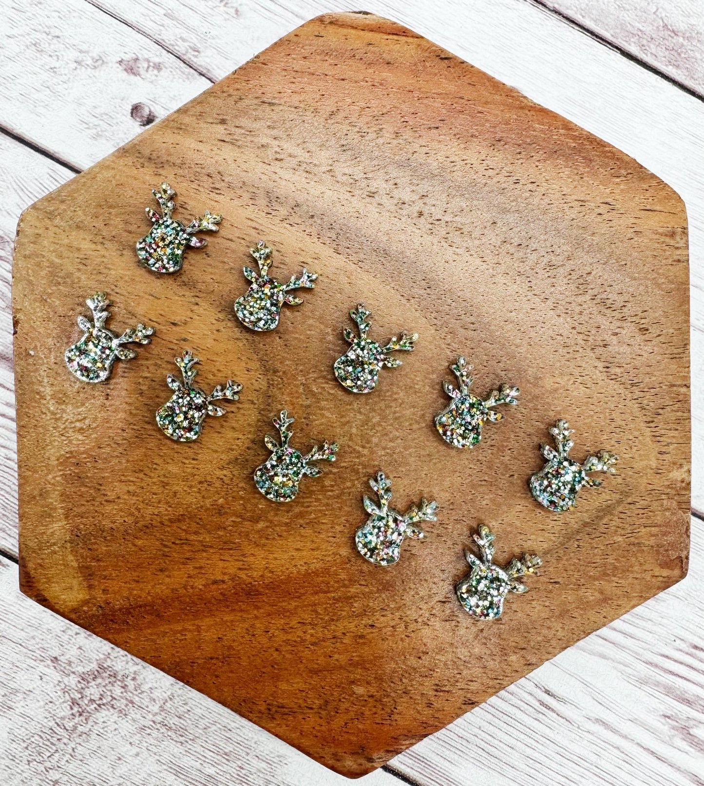 Reindeer Multicolor Glitter Acrylic Christmas Stud Earring Blanks Set of 5 Pair DIY Jewelry Making