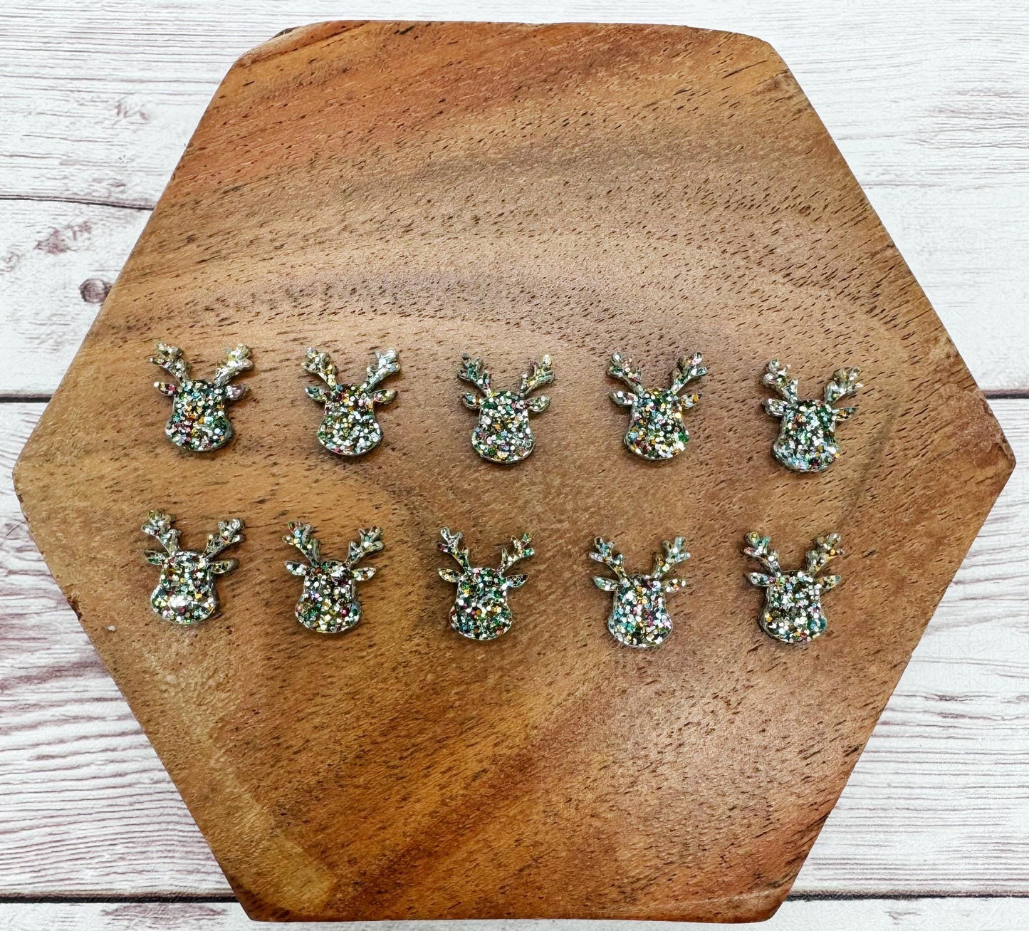 Reindeer Multicolor Glitter Acrylic Christmas Stud Earring Blanks Set of 5 Pair DIY Jewelry Making