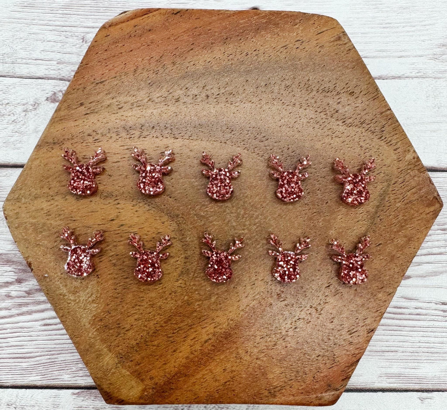Reindeer Dark Pink Glitter Acrylic Christmas Stud Earring Blanks Set of 5 Pair DIY Jewelry Making