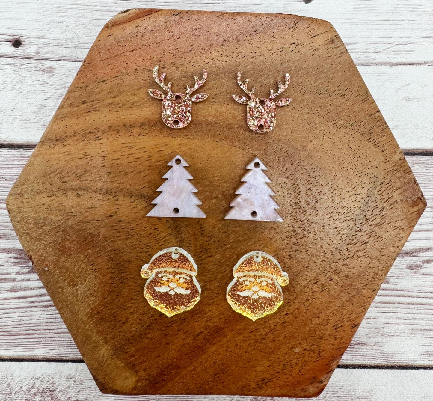 Pink Tone Christmas Trio Acrylic Earring Blanks, Christmas, Winter, DIY Jewelry Making
